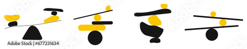 Balance of geometric shapes. Abstract balls and plates balance on edge of each other minimalist harmony and natural vector completeness.