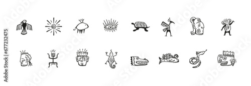 Native american aztec icon drawings. African tribal hand drawn symbols vector