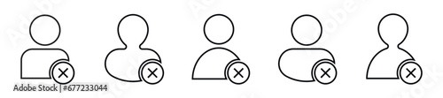 Black user silhouette with cross line icon. Deleted or blocked web user interface with vector offline warning