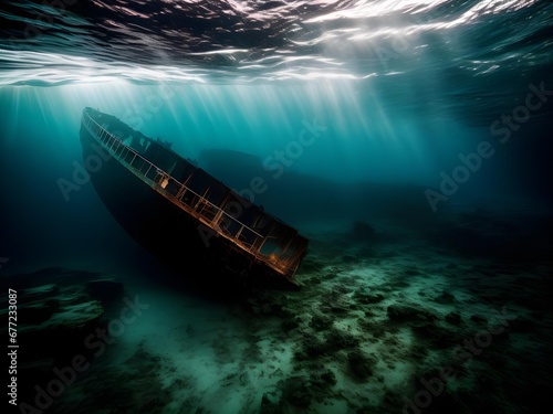 The missing sunken ship at the bottom of the ocean, the sea. A catastrophe, an emergency, an ancient find of the concept