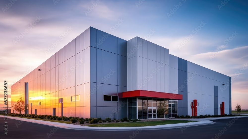 Modern sleek warehouse office building facility exterior architecture 