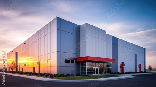Modern sleek warehouse office building facility exterior architecture 
