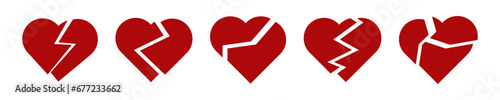 Broken heart icon. Heart red shape. Breakup or divorce symbol.