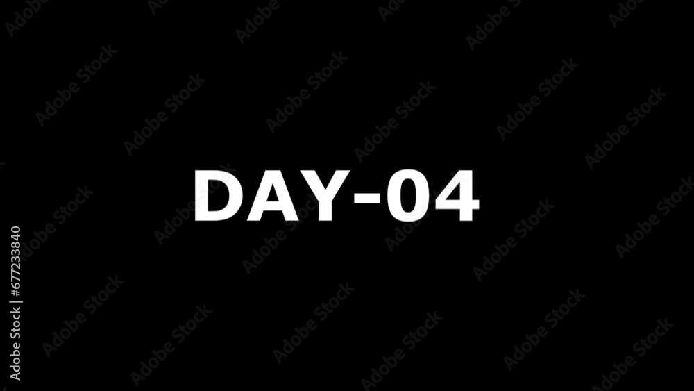 DAY-4 text message symbol on black background. days countdown text animation. DAY-4 text message symbol on black background. days countdown text animation.