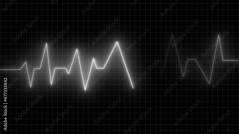 Neon heartbeat on black isolated background. 4k seamless loop animation