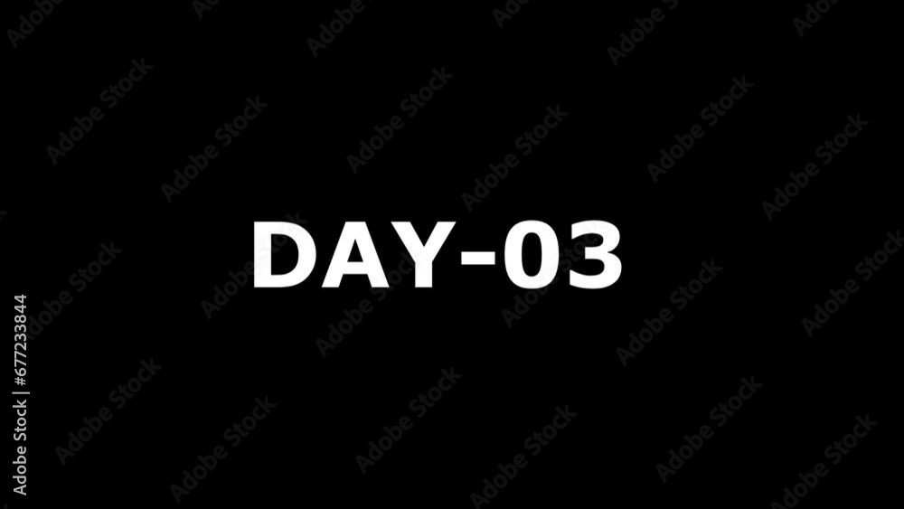 DAY-3 text message symbol on black background. days countdown text animation. DAY-3 text message symbol on black background. days countdown text animation.