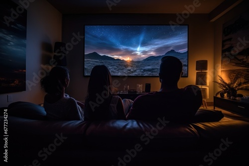 Cozy Movie Night: Young Couple Enjoying a Relaxing Evening Watching TV Together in Their Modern Living Room