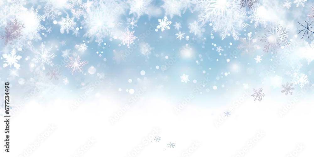 Snowed border frame. Christmas holiday snow, clear frost blizzard snowflakes and silver snowflake vector illustration