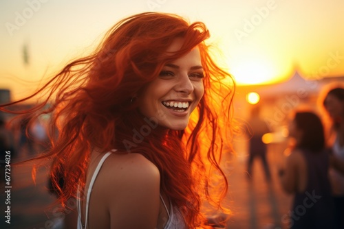 Redheaded Radiance: A Captivating Evening of Joyful Play at the Outdoor Sunset Party