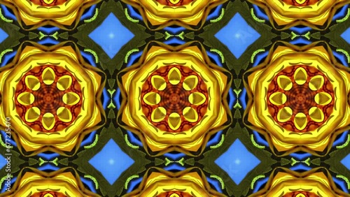 Kaleidoscope motion psychedelic ornament texture background animation colored looping wallpaper