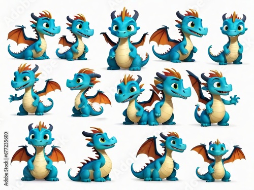 Adorable dragon character with a variety of expressions and poses