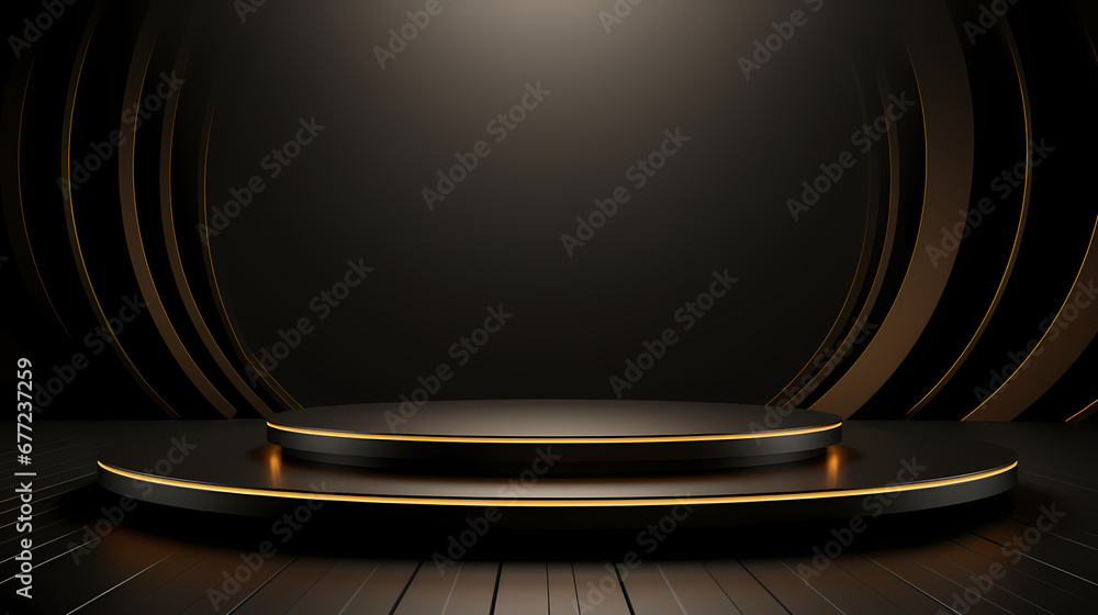 Black gold tone material product booth scene, e-commerce, podium, stage, product demonstration background, PPT background, 3D rendering Black gold tone material product booth scene, e-commerce, podium, stage, product demonstration background, PPT background, 3D rendering
