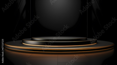 Black gold tone material product booth scene, e-commerce, podium, stage, product demonstration background, PPT background, 3D rendering