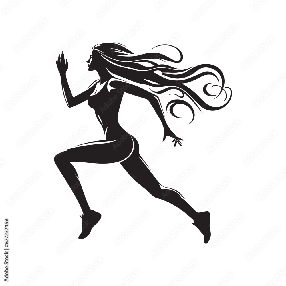 Active Lifestyle: Running Women Silhouette, a Collection of Black and White Vector Illustrations Showcasing the Beauty of Movement