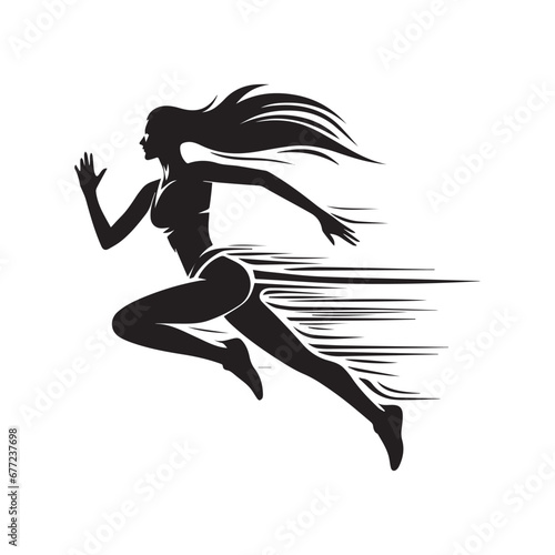 Feminine Power: Running Women Silhouette, a Collection of Black and White Vector Illustrations Capturing the Strength and Beauty of Runners