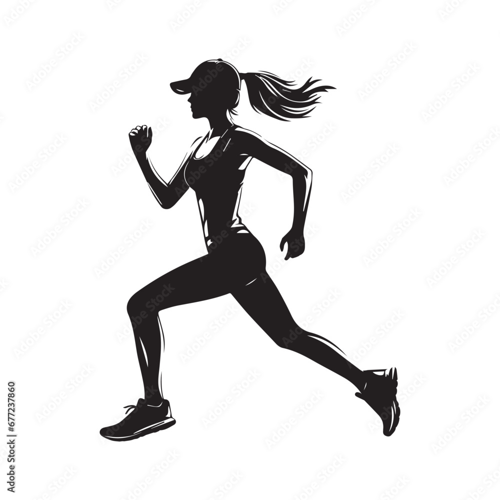 Dynamic Movement: Running Women Silhouette, Black and White Vector Series Illustrating the Grace and Strength of Active Female Runners