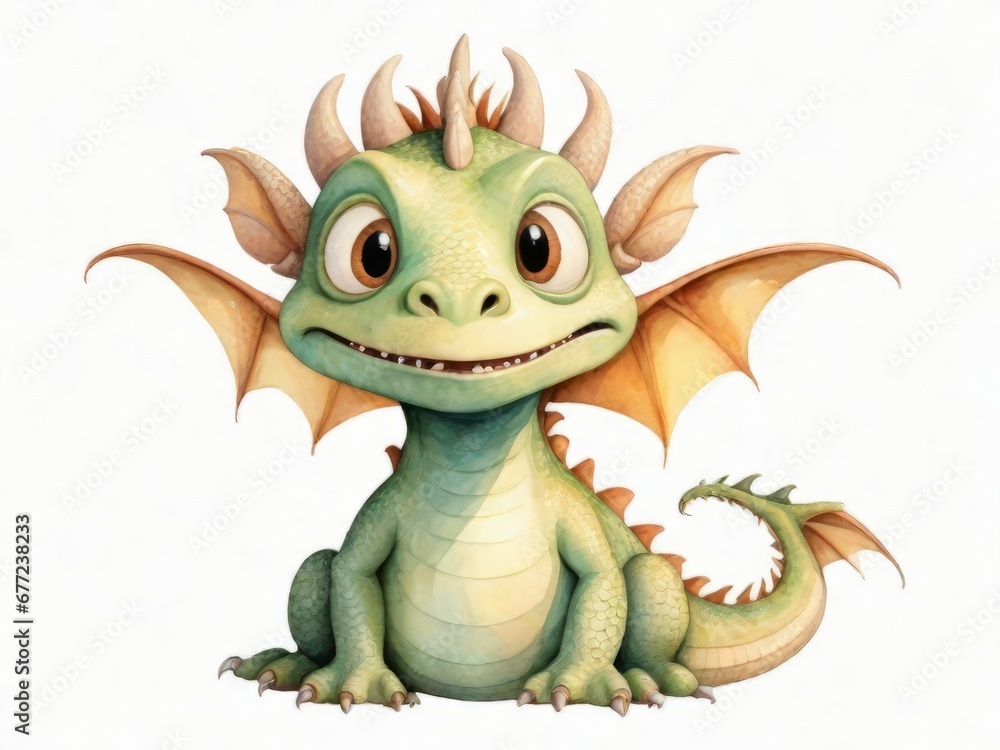 Illustration for a children’s book: a charismatic dragon on a white background Illustration for a children’s book: a charismatic dragon on a white background