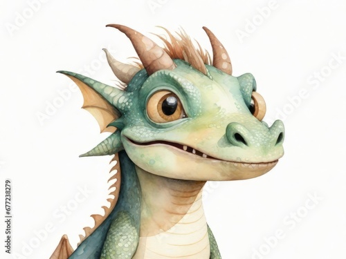 Funny dragon character for children's book with watercolor paints