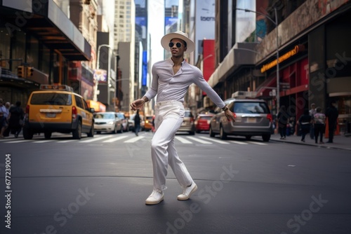 Stunningly Fashionable man walking on a city street