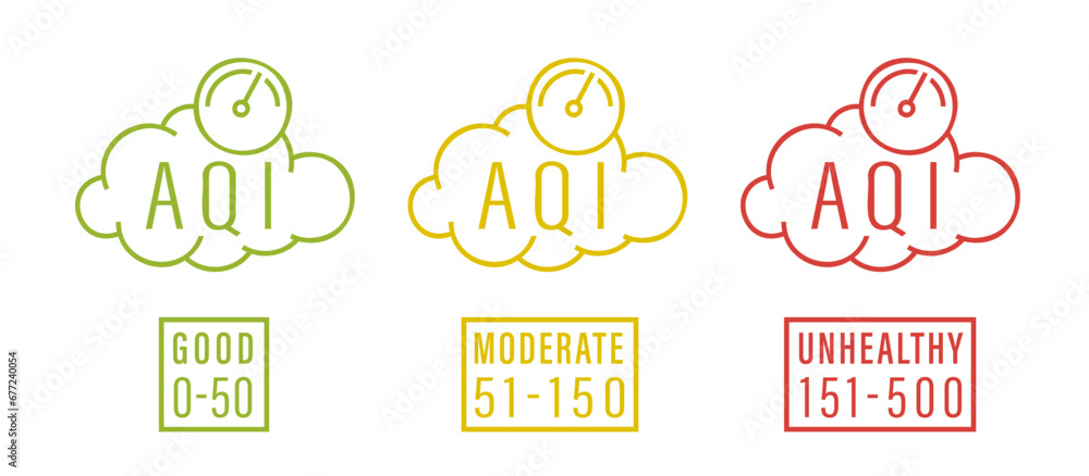 Air Quality Index pictogram, outline icon. Black AQI symbol. Air Quality Index pictogram, outline icon. Black AQI symbol.