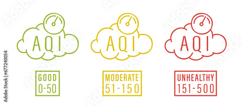 Air Quality Index pictogram, outline icon. Black AQI symbol.