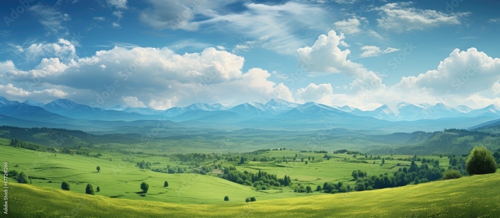 In the picturesque summer landscape the lush green fields stretched to the horizon framed by towering trees and a backdrop of majestic mountains as fluffy clouds painted the sky creating a In the picturesque summer landscape the lush green fields stretched to the horizon framed by towering trees and a backdrop of majestic mountains as fluffy clouds painted the sky creating a