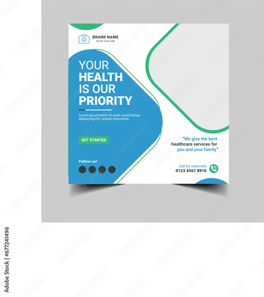 Medical health care social media post square flyer design template Vector