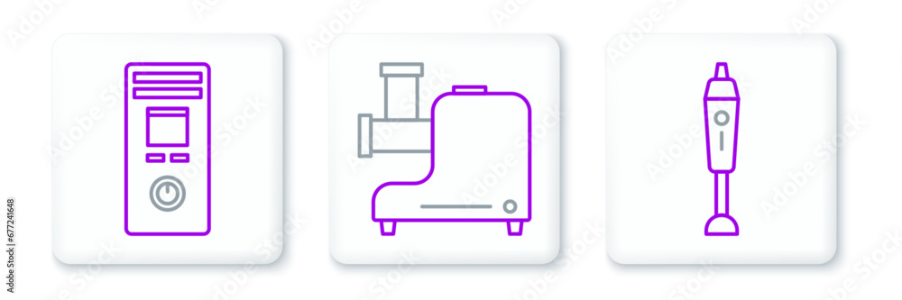 Set line Blender, Remote control and Kitchen meat grinder icon. Vector Set line Blender, Remote control and Kitchen meat grinder icon. Vector