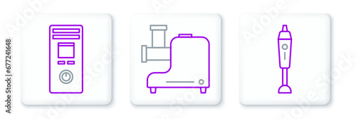 Set line Blender, Remote control and Kitchen meat grinder icon. Vector