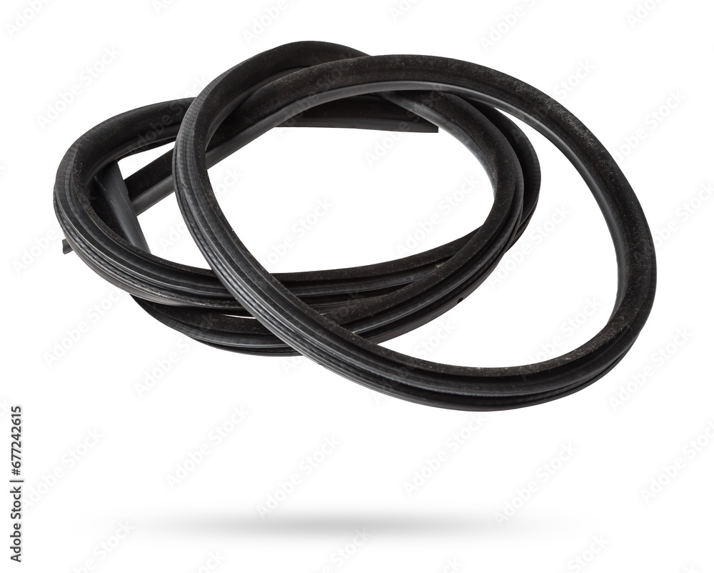 Rolled up black rubber sealant for elements of the car body, doors or trunk, for noise insulation, thermal and sound, preventing heat loss in the car interior. Sealing gasket for repair in a workshop. Rolled up black rubber sealant for elements of the car body, doors or trunk, for noise insulation, thermal and sound, preventing heat loss in the car interior. Sealing gasket for repair in a workshop.
