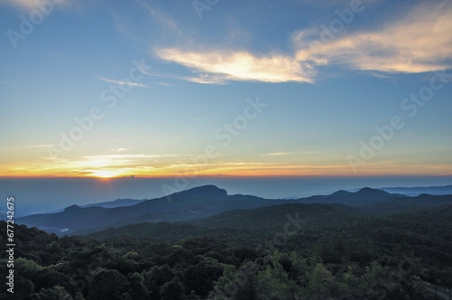 Unique of form and shape of mountain with sunrise at Inthanon National Park, Chiangmai, Thailand © dmnapat