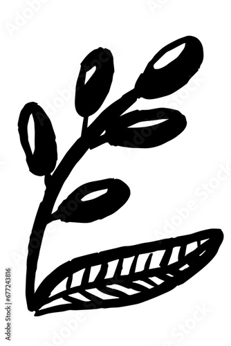 Coffee branch with ripe berries and leaf. Simple logo of a arabica coffee plant isolated on white background. Hand drawn illustration. Sketch brush style. 	