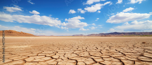Desert landscape with sky. Drought.