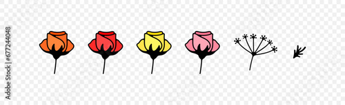Set flowers, floristics, floweret, plant, floral and floristry, graphic design. Flower shop, florist shop, blooming, flowering, blossom and bloom, vector design and illustration