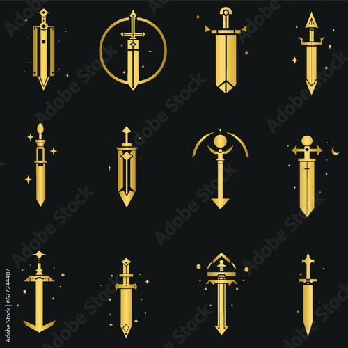 Set of golden celestial mystic sword, gold celestial mystic blades