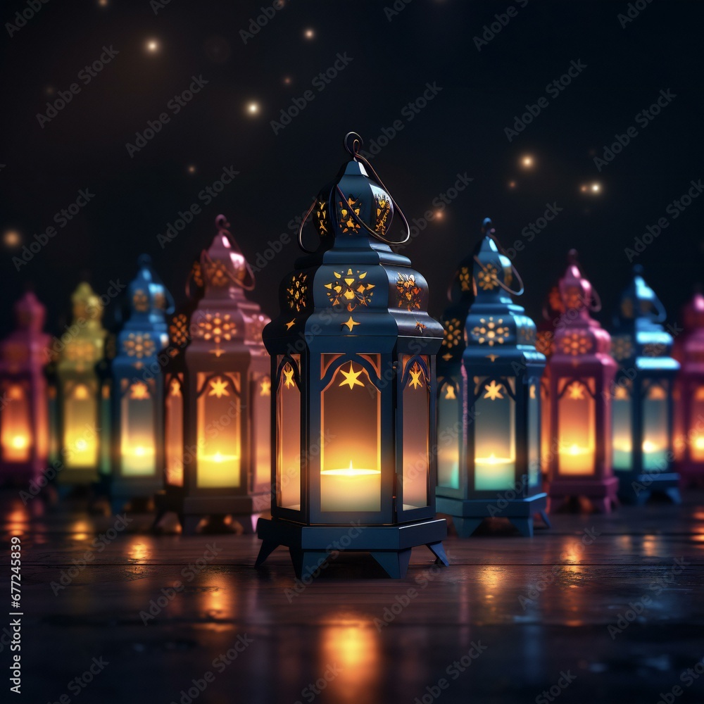 a row of colorful lanterns sitting on top of a table
