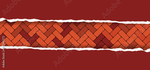 Paving stones with torn paper. sidewalk tiles. Zig zag paving blocks. Pavement stones. Street cobblestone, tile path, sidewalk, patio sign. Vector bricked, pebbled surface, Tear paper.