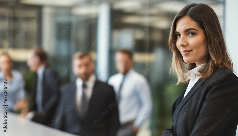 Portrait of a successful woman wearing a modern outfit in a well-lit office Portrait of a successful woman wearing a modern outfit in a well-lit office