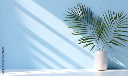 Tropical Mirage: Ethereal Palm Shadows on a Serene Blue Backdrop