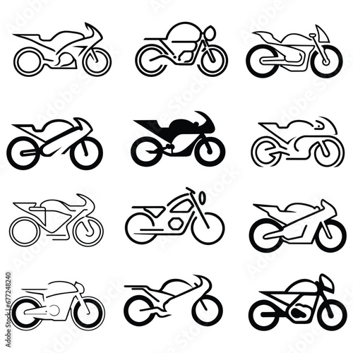Set of motorbikes line art, collection of bike logos