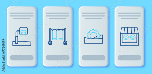 Set line Double swing, Ferris wheel, Basketball backboard and Shooting gallery icon. Vector