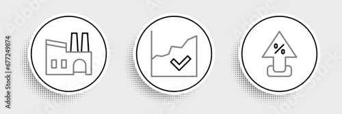 Set line Percent up arrow, Factory and Financial growth increase icon. Vector