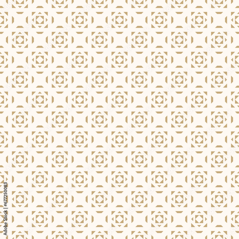 Seamless vector pattern with floral geometric designs. Simple gold luxury texture. Abstract ornament background. Repeat design with ethnic flower elements for decor, wallpaper, print, wrapping paper