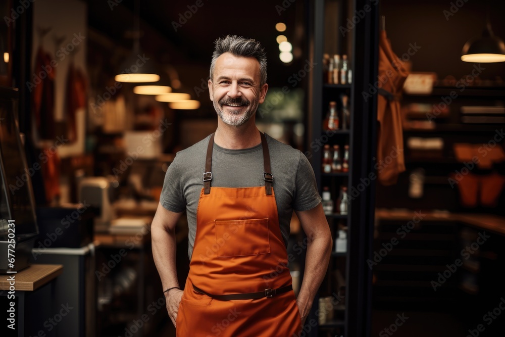 Fototapeta premium Small Business Pride: Portrait of a Dedicated Entrepreneur in Front of Their Unique Shop