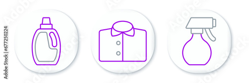 Set line Water spray bottle, Bottle for cleaning agent and T-shirt icon. Vector