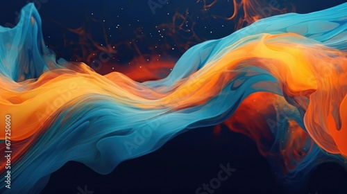 Spectacular image of blue and orange liquid ink churning together with a realistic texture and great quality Digital art 3D photo