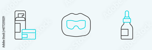 Set line Oil bottle, Shaving gel foam and Mustache and beard icon. Vector