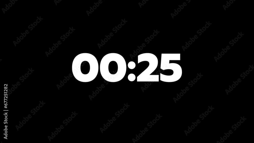 25-second countdown animation with white text and black background 25-second countdown animation with white text and black background