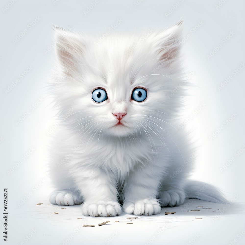 Kitten with white fur and cute blue eyes