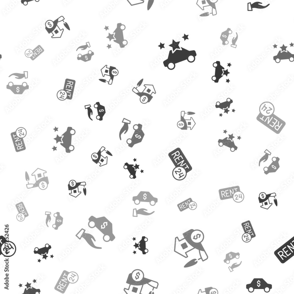 Set Car sharing, House with dollar, Rent and rental on seamless pattern. Vector Set Car sharing, House with dollar, Rent and rental on seamless pattern. Vector